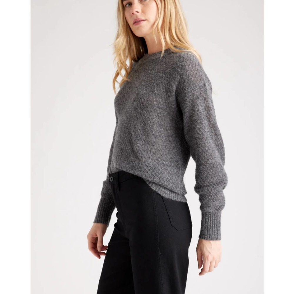 Baby Alpaca-Wool Diamond Stitch Crew Medium Charcoal New